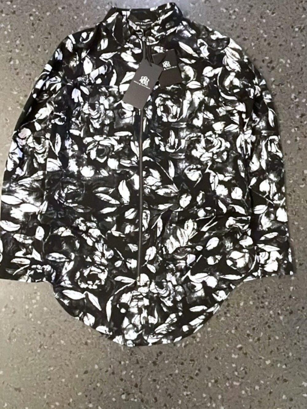 Rock & Republic Black White Floral Print Jacket XS